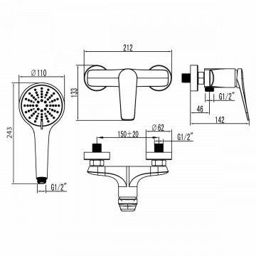 Смеситель для ванны и душа Lemark Bronx (LM3703GM)