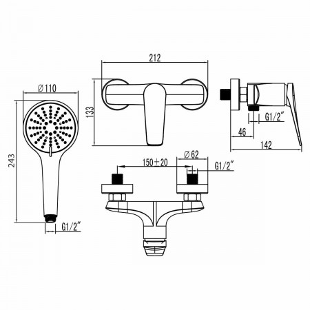 Смеситель для ванны и душа Lemark Bronx (LM3703GM)