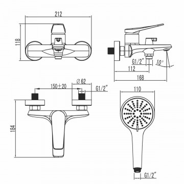 Смеситель для ванны и душа Lemark Bronx (LM3714GM)