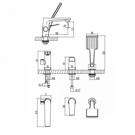 Смеситель для ванны и душа Lemark Bronx (LM3745GM)