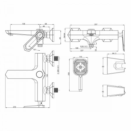 Смеситель для ванны и душа Lemark Prizma (LM3914C)