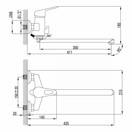 Смеситель для ванны Lemark Luna (LM4151C)