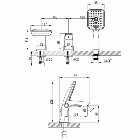 Смеситель на борт ванны Lemark Unit (LM4545C)